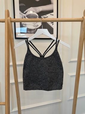 Bebe Gray Ribbed Strappy Sports Bra